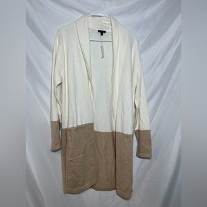 Talbots NWT Long Cardigan Womens Medium Cream Tan Colorblock Duster